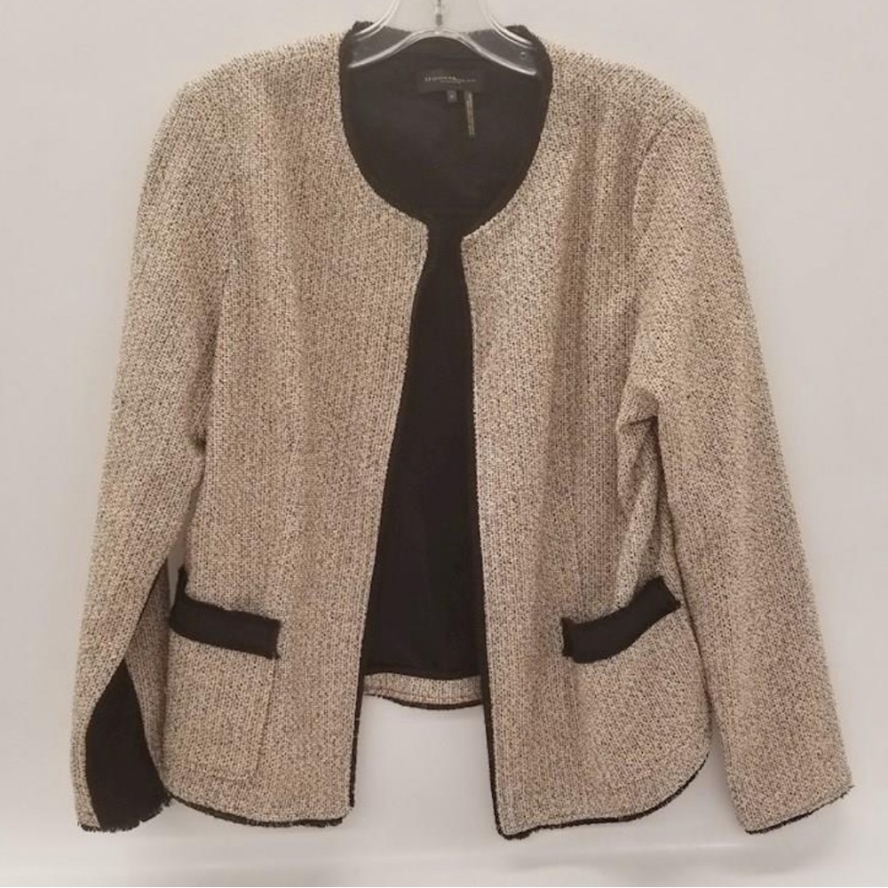 Donna Karan Size 12 Jacket Tweed Blazer - Like New Tan Black Nude Color